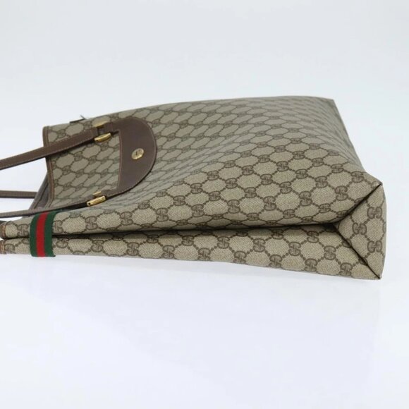GUCCI GG Supreme Web Sherry Line Tote Bag PVC Beige Gold - Picture 6 of 16